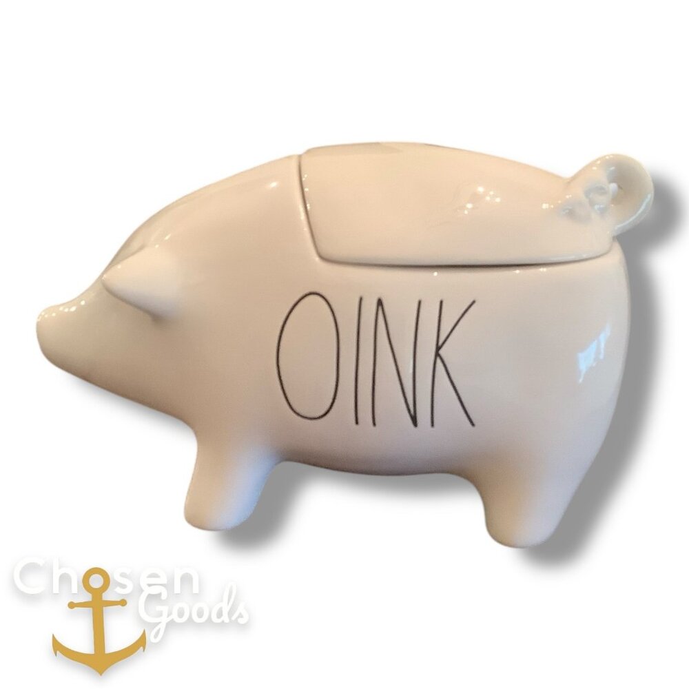 Rae Dunn OINK Pig Canister White Ceramic Cookie Candy Jar Farmhouse Decor New